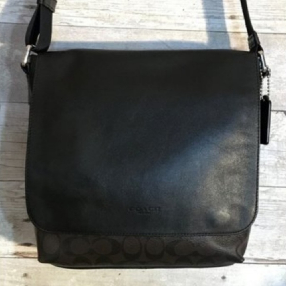 Coach NWT F54771 Men's Charles Small Messenger Signature Charcoal Brown